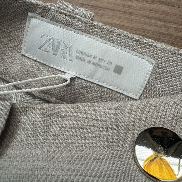 NWT Zara Women’s Straight Leg Pants Light Beige Workwear Style Size M 28 - Picture 4 of 9